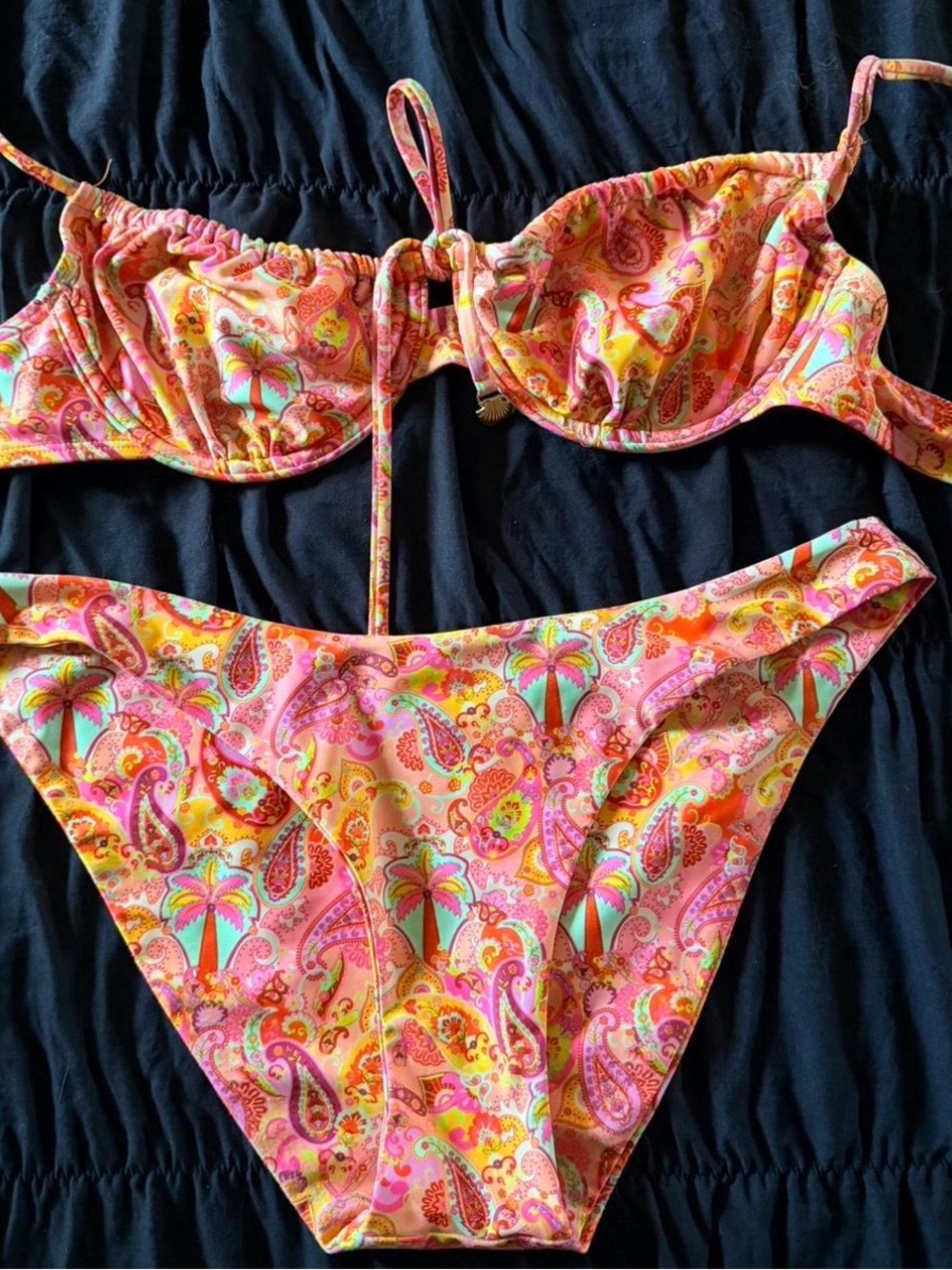 Kulani Kinis Pink Orange Yellow Paisley Palm Print Bikini